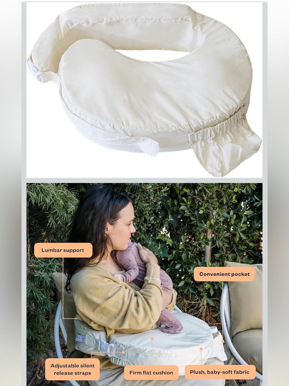 My Brest Friend organic cotton Nursing Pillow Breastfeeding w/ Lumbar Support